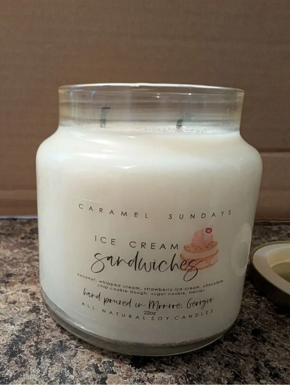 22oz Caramel Sundays brand soy candle ice cream sandwiches fall scent gourmand